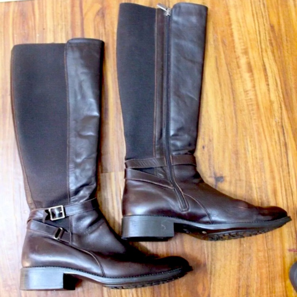 Aquatalia Chocolate Brown Leather Riding Boots Size 7 / 39.